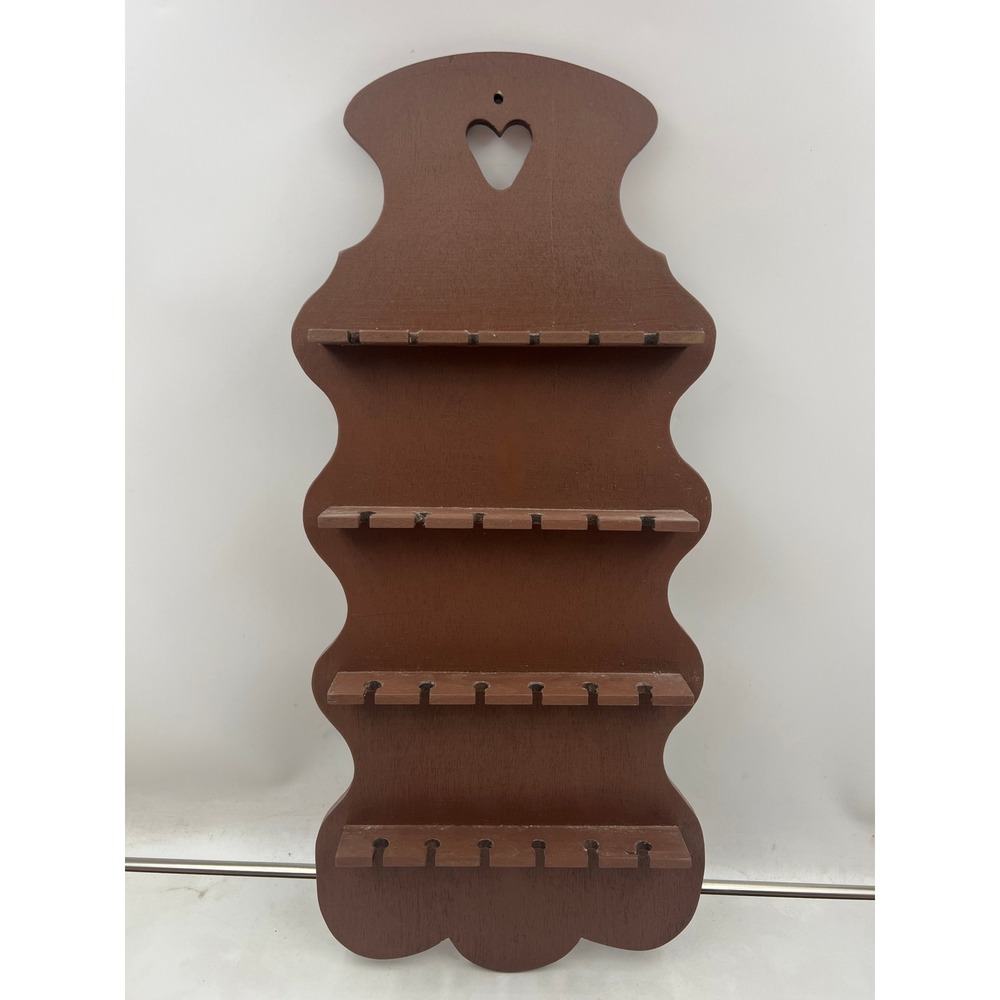 Vintage Wooden Spoon Rack Wall Hanging Display Heart Cutout Scalloped Brown